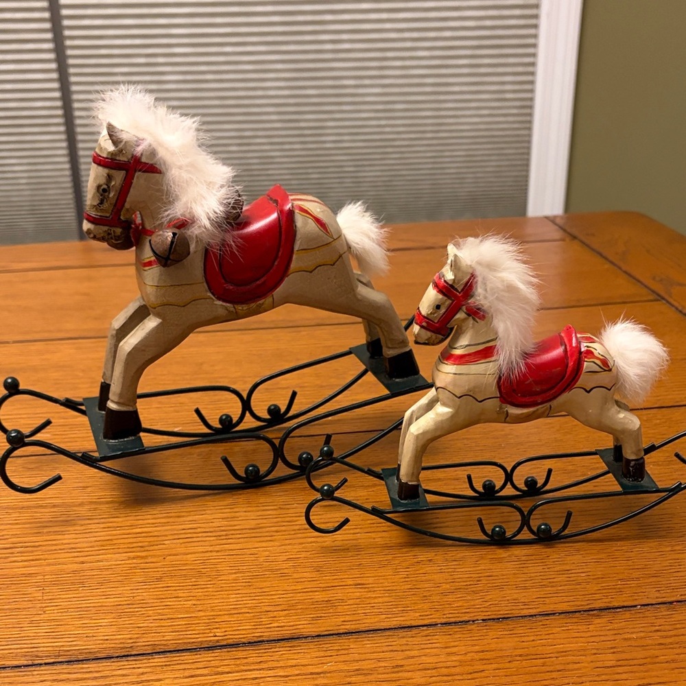 Rocking Horse Figurines - Red and Cream